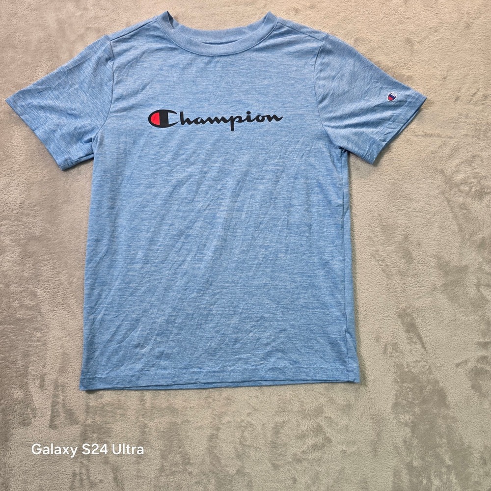 Champion Boys Blue Heathered Performance T-Shirt Size 10/12 Activewear Tee